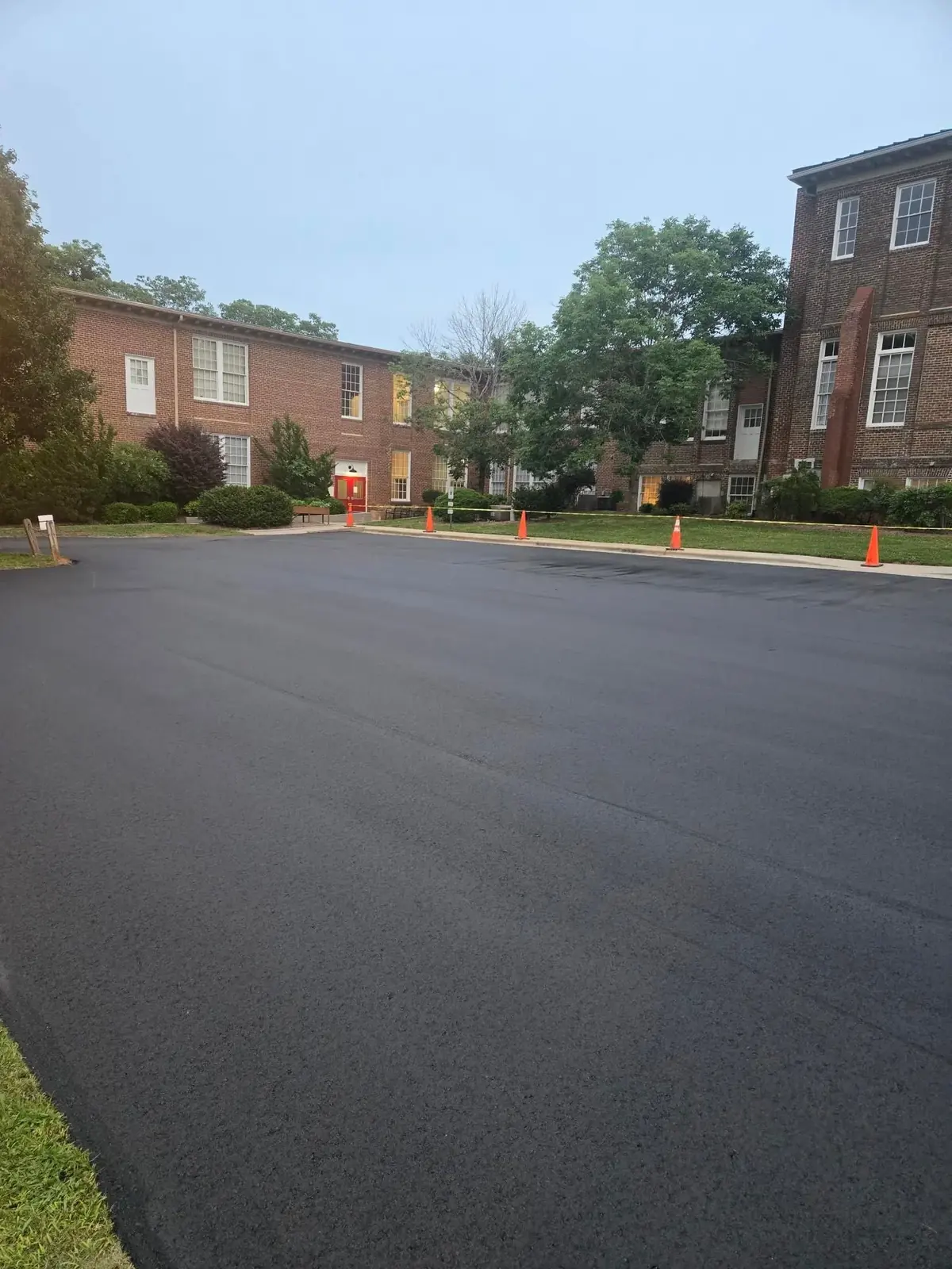 Newly paved parking lot after base repair